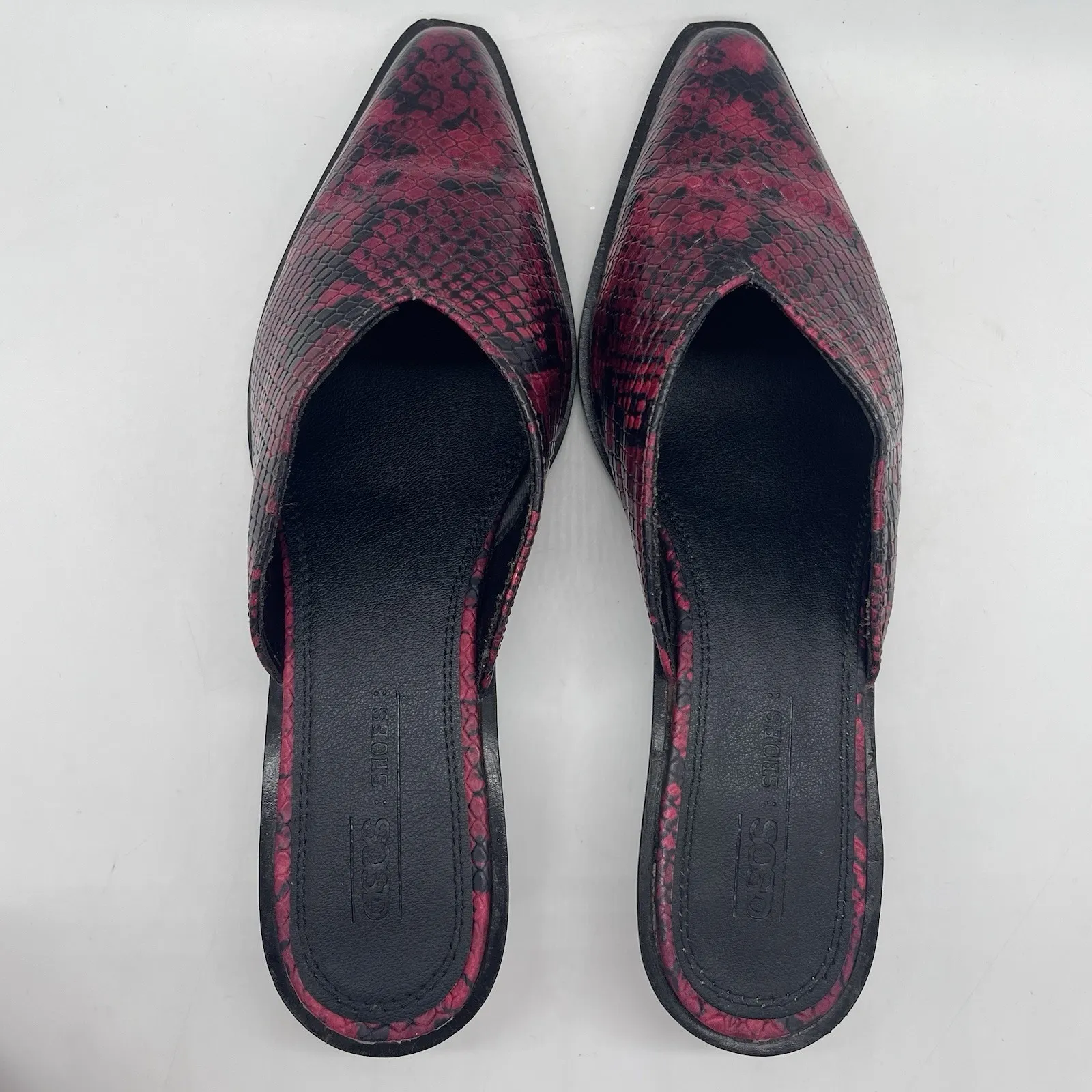 Asos Womens 6 Shoes Heeled Mules Snake Print Fuchsia Faux Leather Slides Western - Image 6