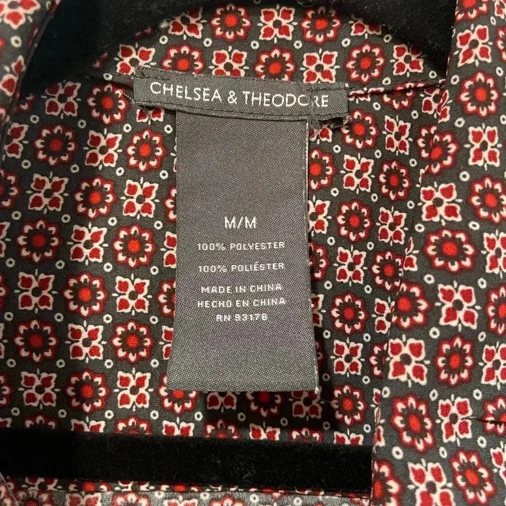 Chelsea & Theodore Red Gray Floral Long Sleeve Button Down Tunic Blouse Size M Size M - Image 6