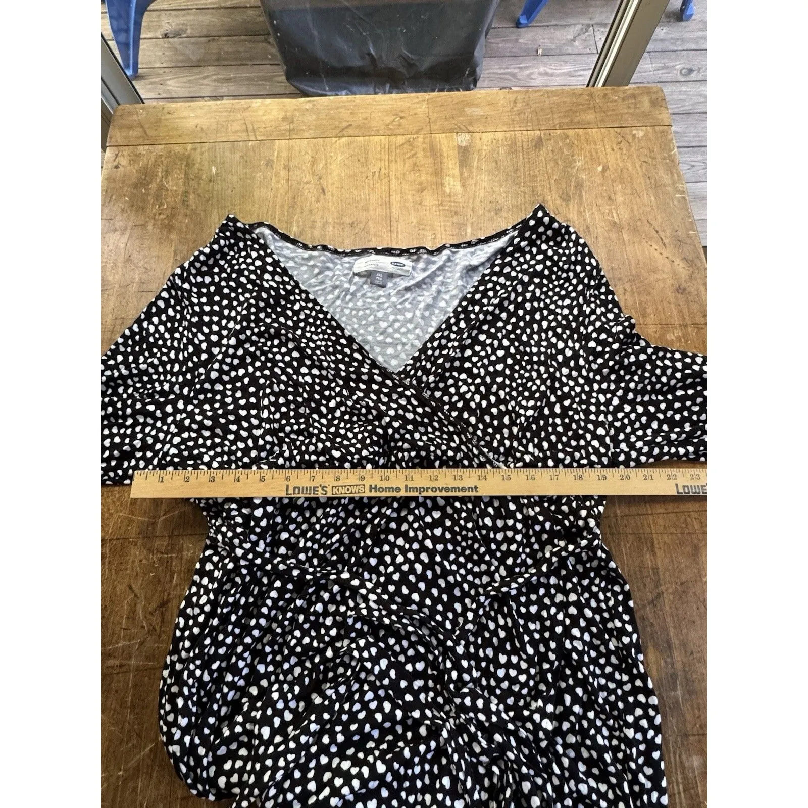 OLD NAVY Black/ White HEARTS Faux Wrap JERSEY Tie Waist Dress Maternity Sz XXL - Image 7