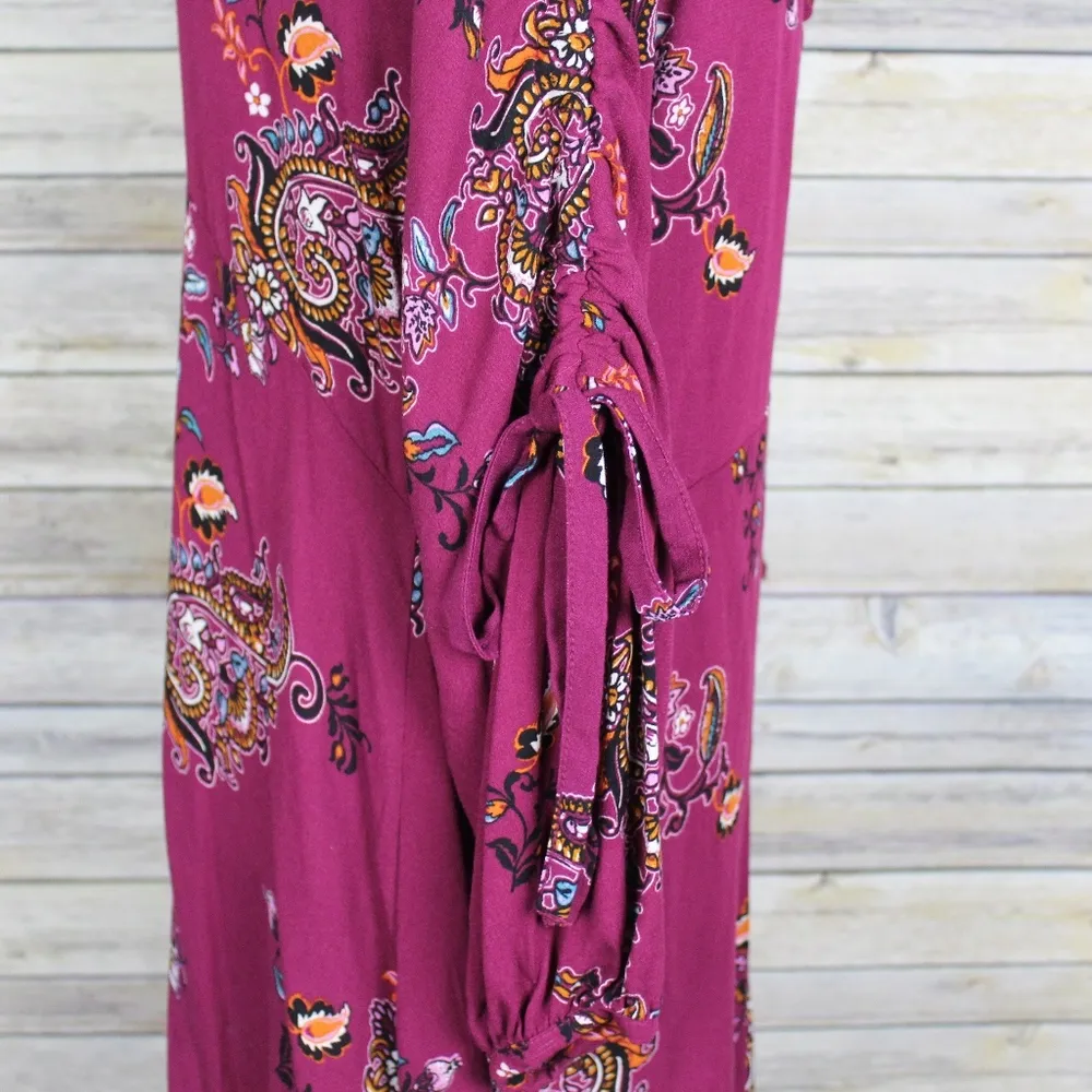 Paisley Tie Sleeve Boho Dress Wine Red Small - Image 4