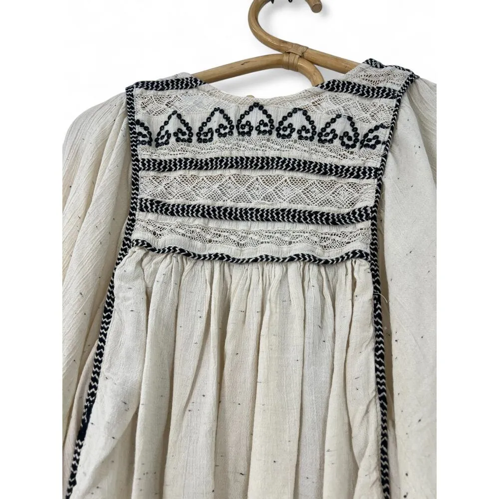 FREE PEOPLE L CYPRUS AVENUE Ivory Peasant Top Balloon Sleeve Embroidered Blouse - Image 5