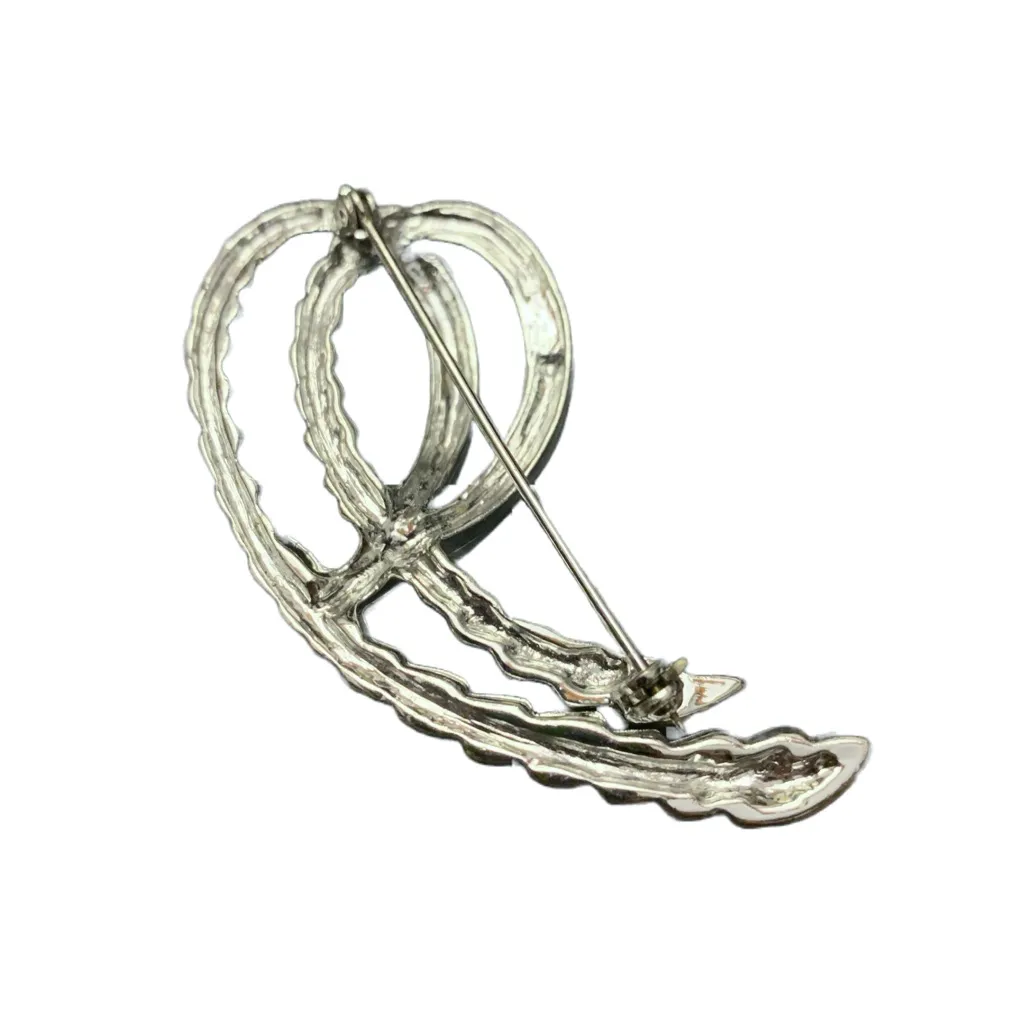 SILVER TONE VINTAGE 1980'S DOUBLE SWOOSH BROOCH - Image 5