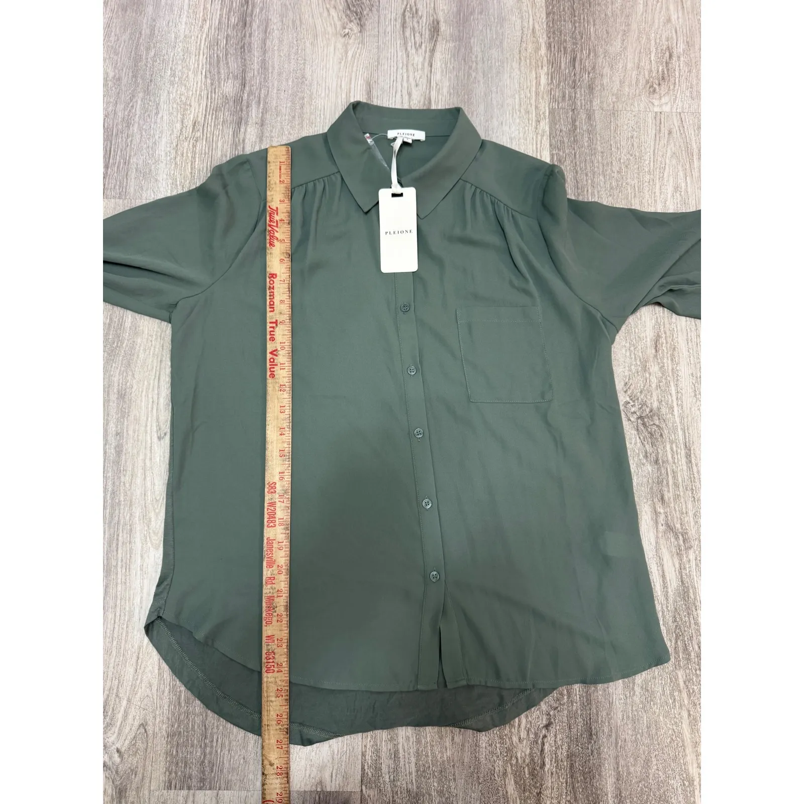 PLEIONE‎ Women's Green Button Down Collared Long Sleeve Blouse Top Size L - Image 6