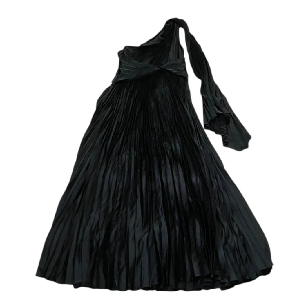 Selfie Leslie Black Satin Laxmi Accordion Pleat Maxi Dress Womens Size Large - Image 4