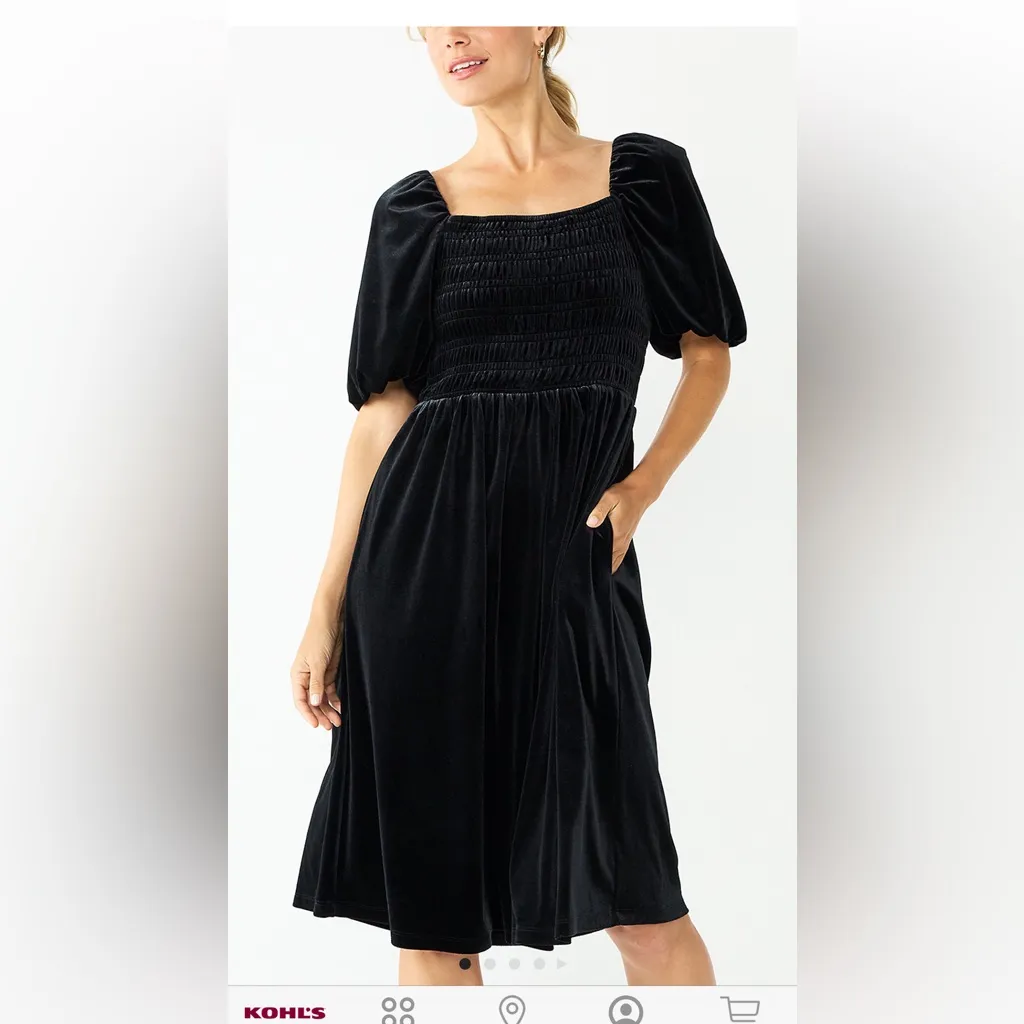 Draper James Black Velvet Smocked Dress Size M‎ - Image 2