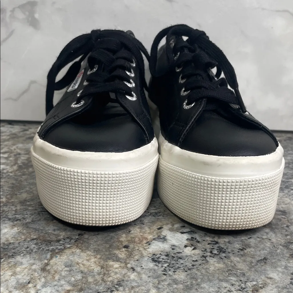 Superga Women's Black and White Platform Sneakers - Image 2
