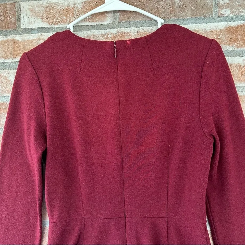 Madewell Long Sleeve Fit Flare Dress Women’s 6 Maroon Red Short - Image 9