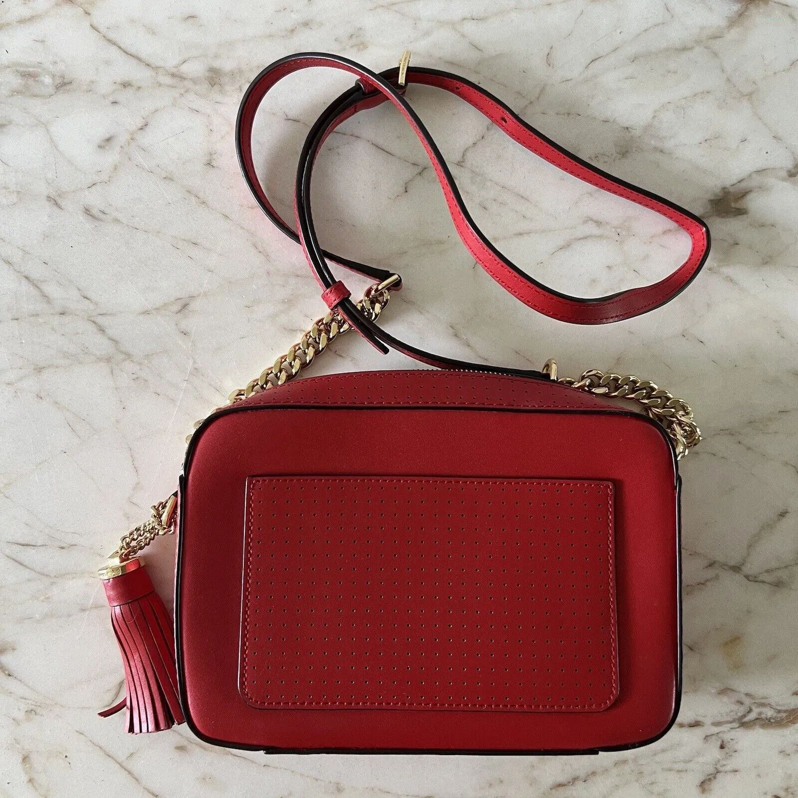 MICHAEL KORS Ginny Bright Red Leather Medium Crossbody Camera Bag - Image 8