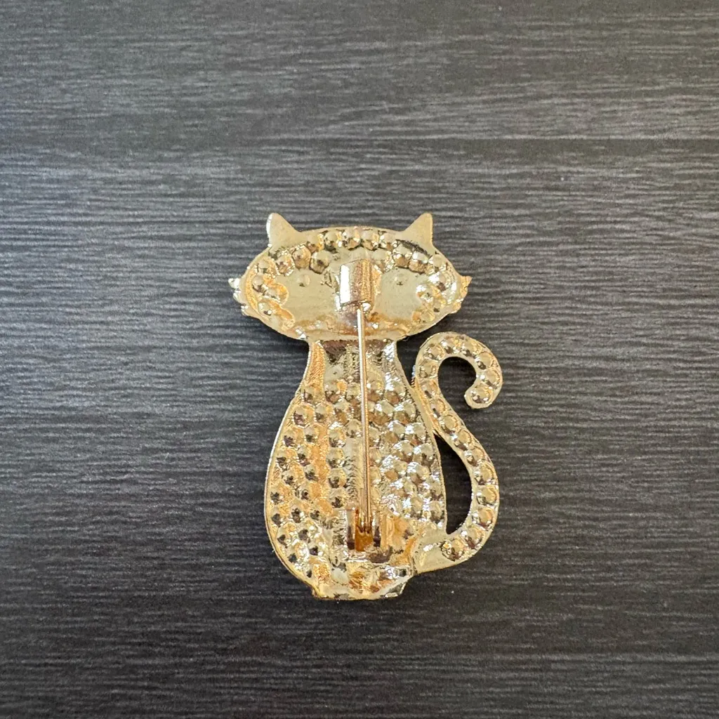 Kitty Cat Purple Red Rhinestone Brooch - Image 2