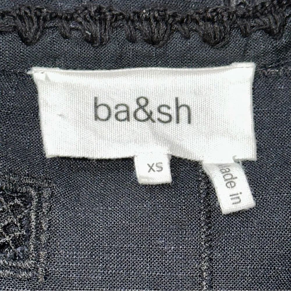 ba&sh Women’s Size 2 XS Black Linen Blend Ravel Openwork Tassel Top Shirt Blouse - Image 10