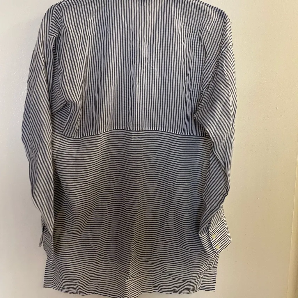 Ann Taylor Womens Button Down Shirt XS 40” Sheer Gray & White Striped  Stripes - Image 5