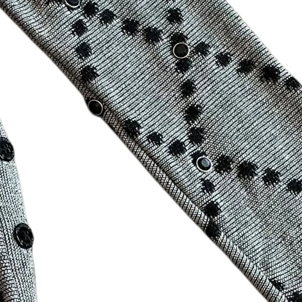 Desigual Grey Pullover Sweater Bohemian Print Stud Stretch Wool Blend Sz Medium - Image 5