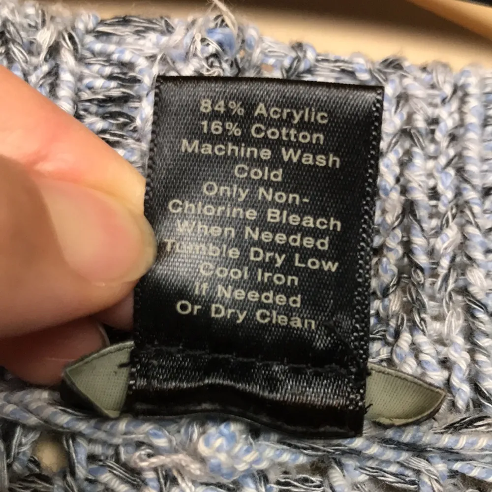 Ann Taylor Women’s Knit Blue White Batwing Sleeve Open Front Cardigan Sweater - Image 8