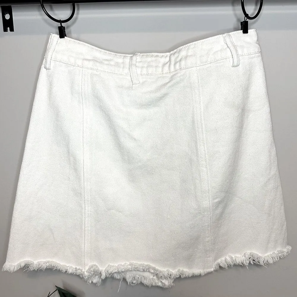 Lane 201 Living On The Edge Asymmetrical Wrap Denim White Fringe Skirt - Image 3