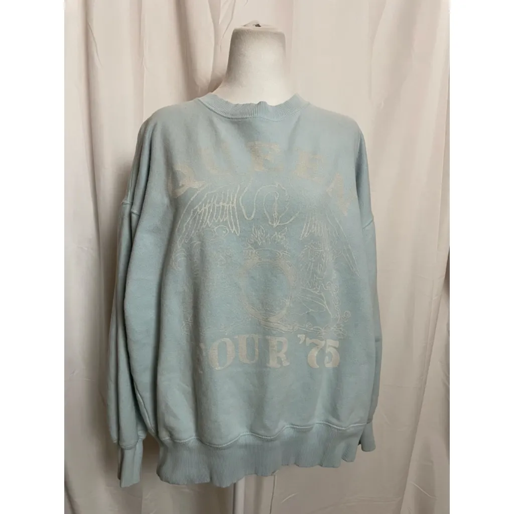 Women's American Eagle Light Blue Queen Sweatshirt S White - Image 2