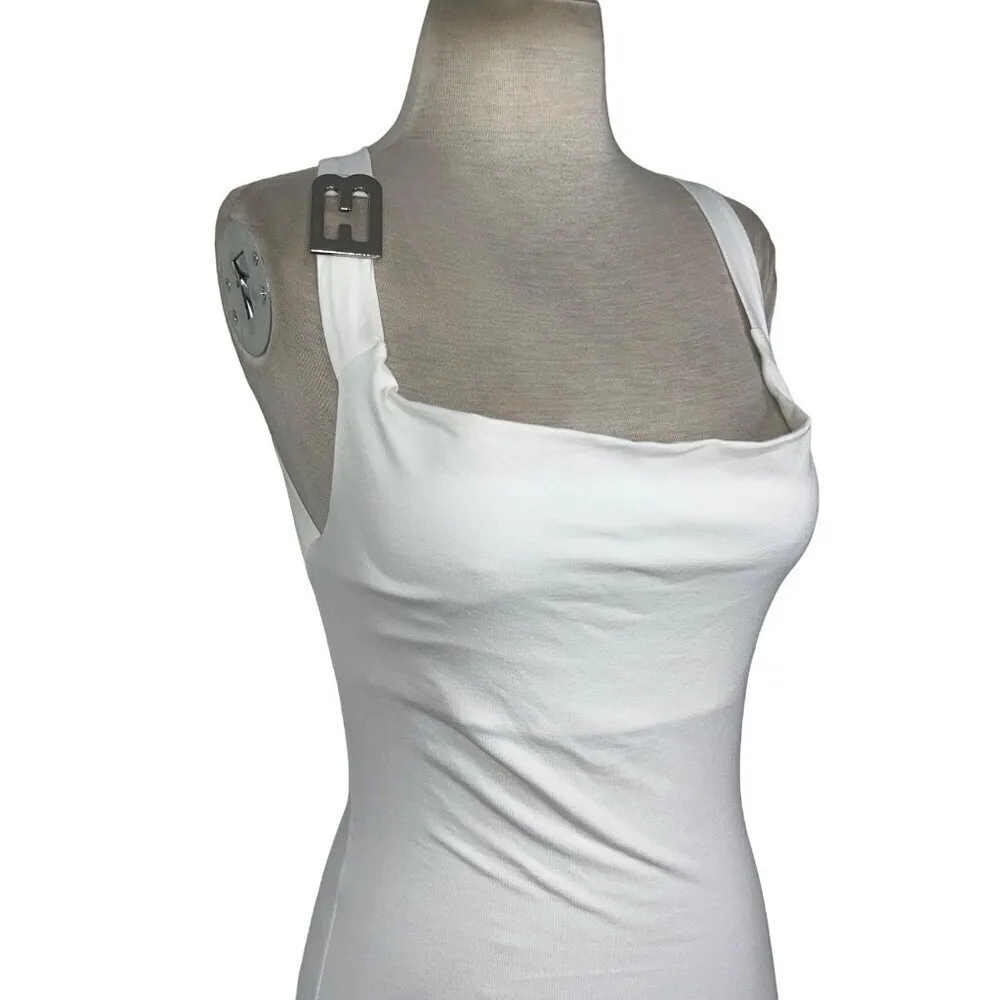 EB Denim Cowl Buckle Dress in White XSmall New Womens Tank mini Bodycon Size XS - Image 6