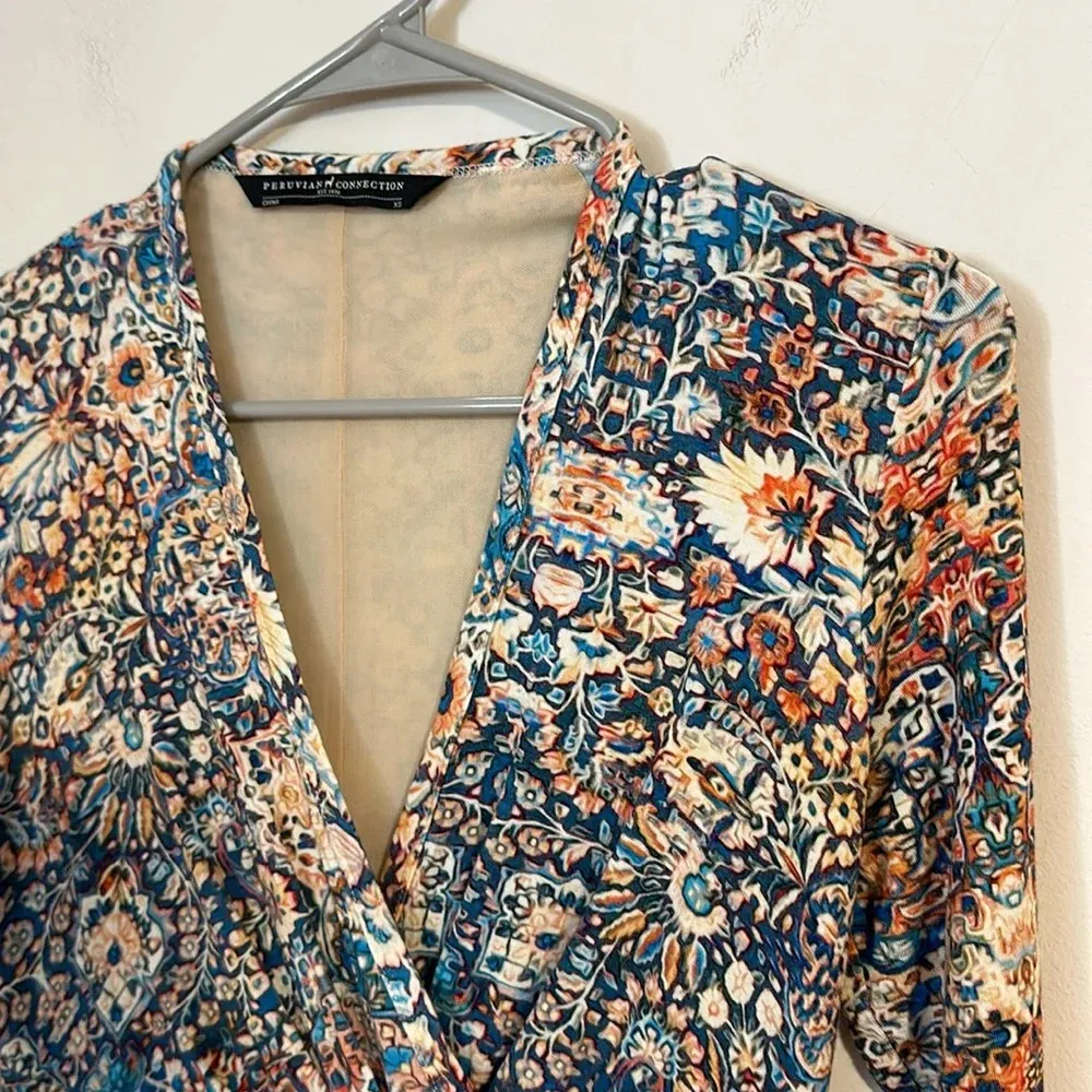 Peruvian Connection wrap long sleeve viscose fall dress floral cottagecore - Image 5