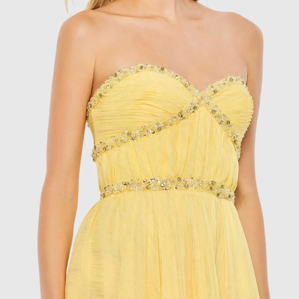 NWT Mac Duggal Yellow Beaded Ruffle High Low Gown Size 0 - Image 4