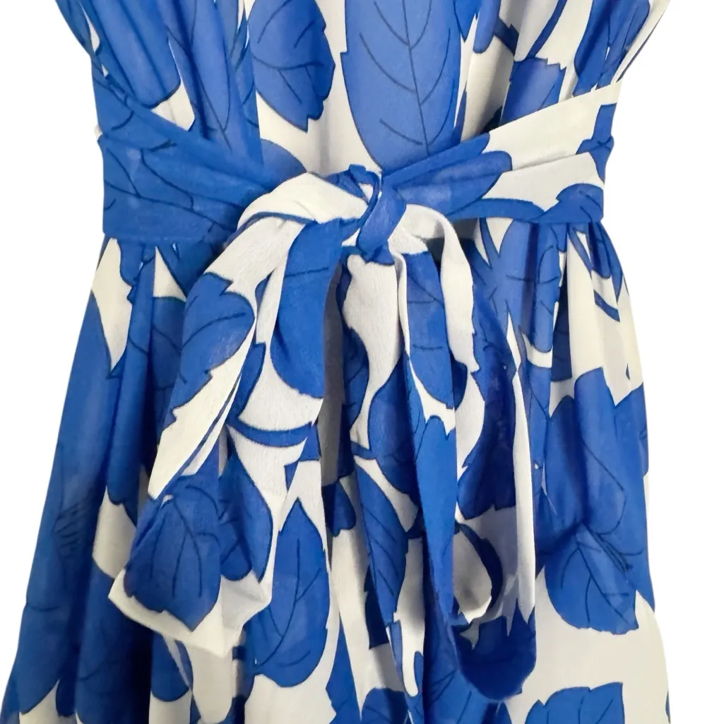 ROBBIE BEE BLUE FLORAL SLEEVELESS TIERED RUFFLE DRESS SZ 18 - Image 8