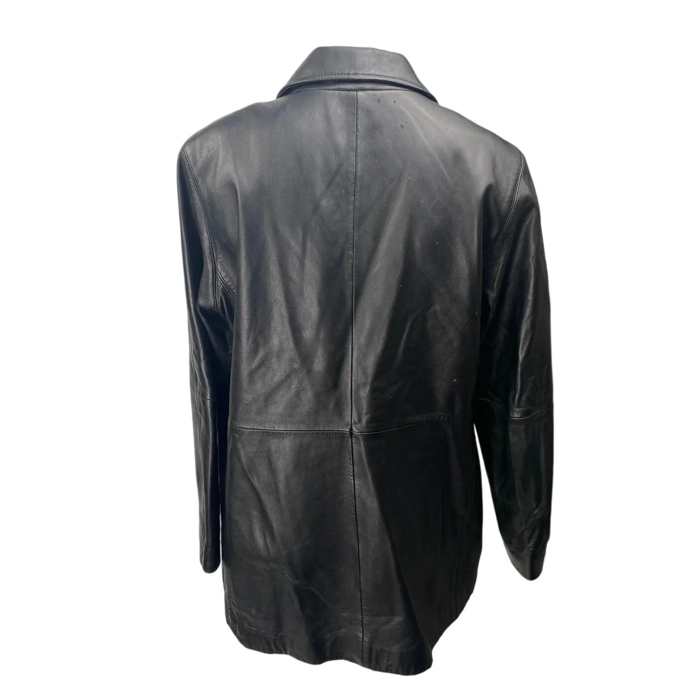 JLC 100% Leather Women's Black Button Down Collar Long Sleeve Coat Jacket Size M Blue Size M - Image 2