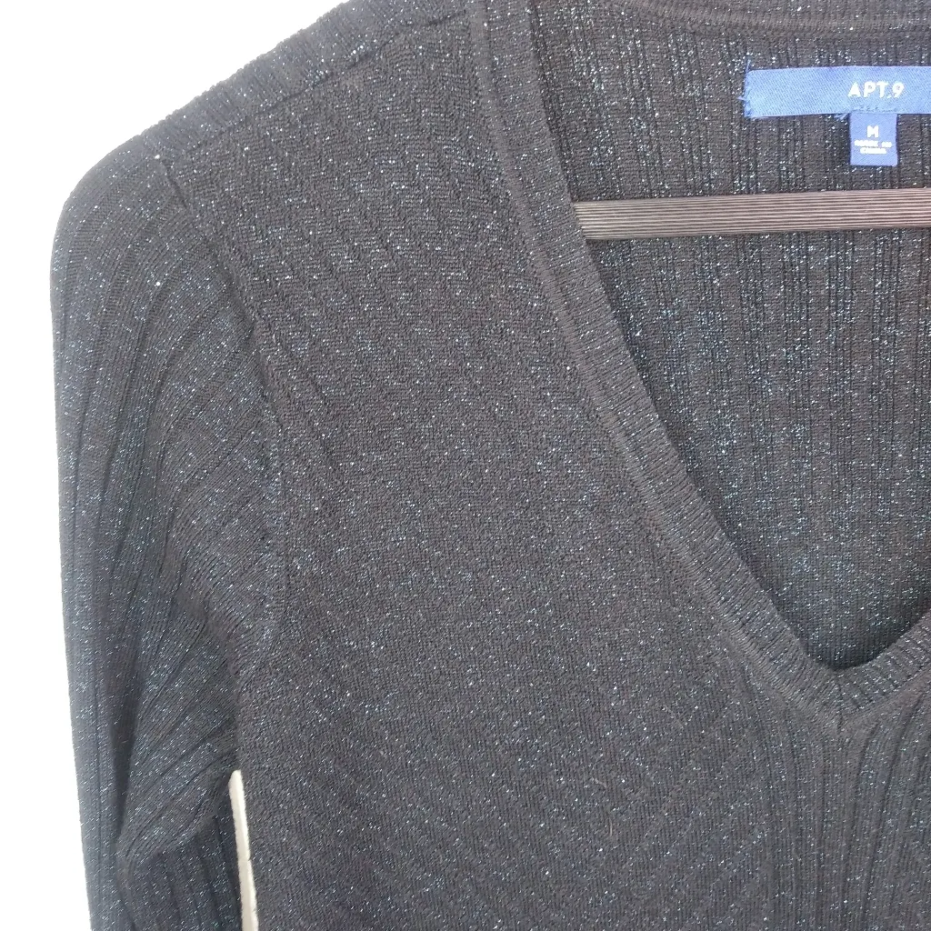 Apt.9 M Ribbed Pullover V-Neck Sweater Blue Sparkles on Black - Image 2