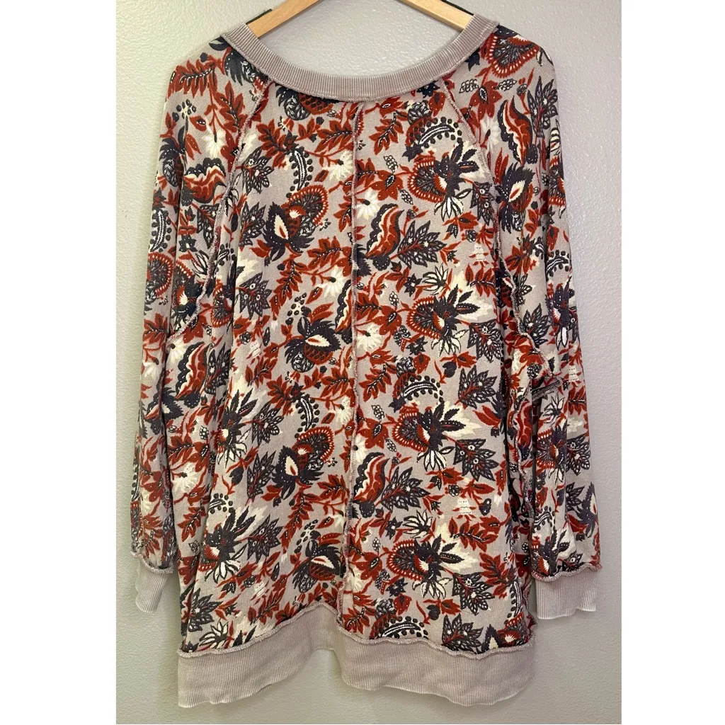 Free People Go On Get Floral Multicolor Oversized Crewneck Sweatshirt Tan Red - Image 6