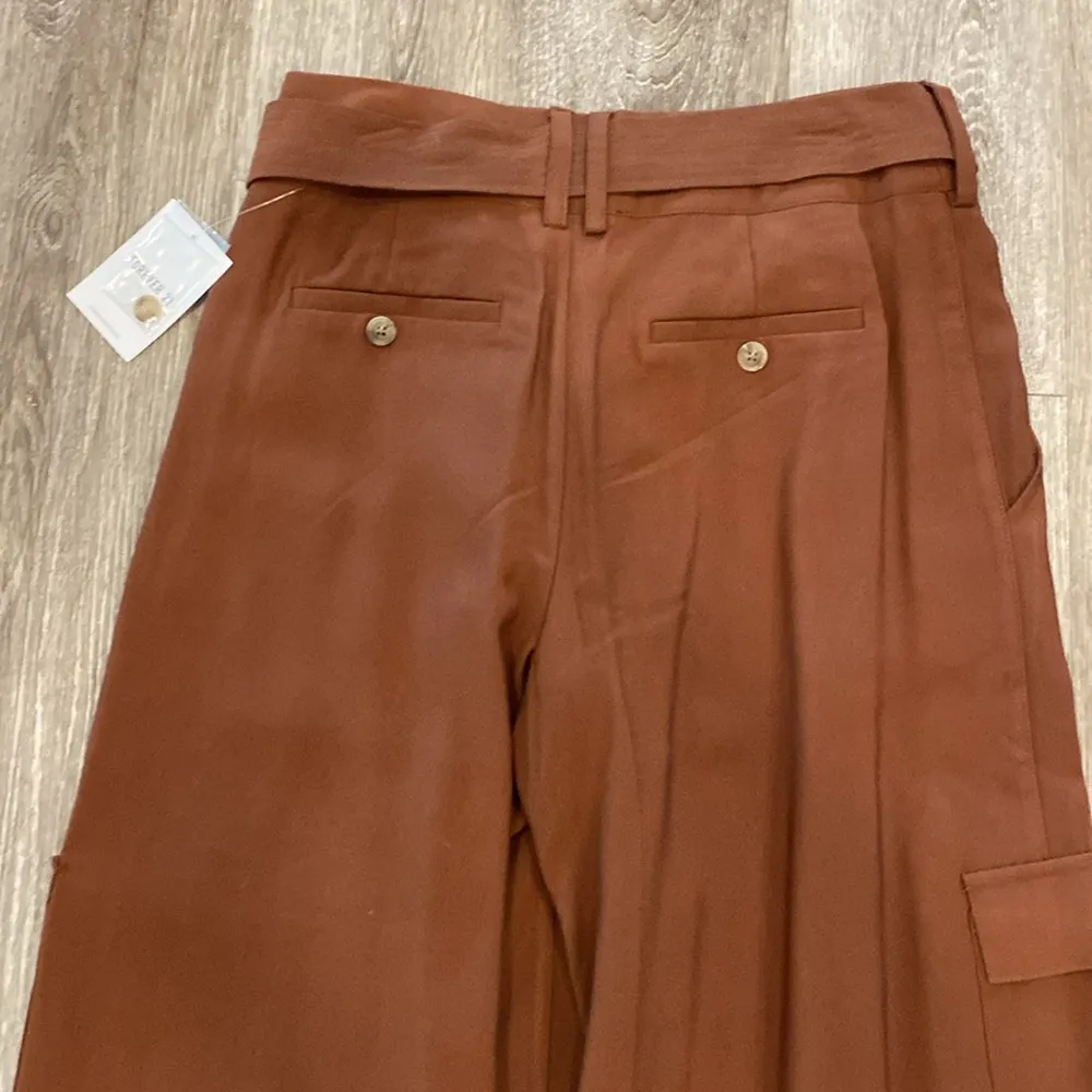 wide leg cargo trouser pants pleated belted rust brown small new NWT - Image 12