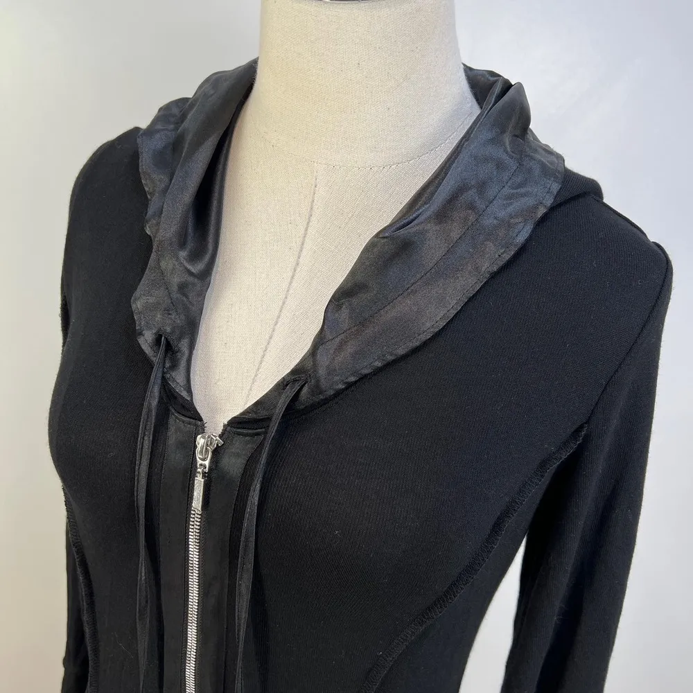 Vintage Joseph Ribkoff Satin Trim Hoodie Jacket Black - Image 4