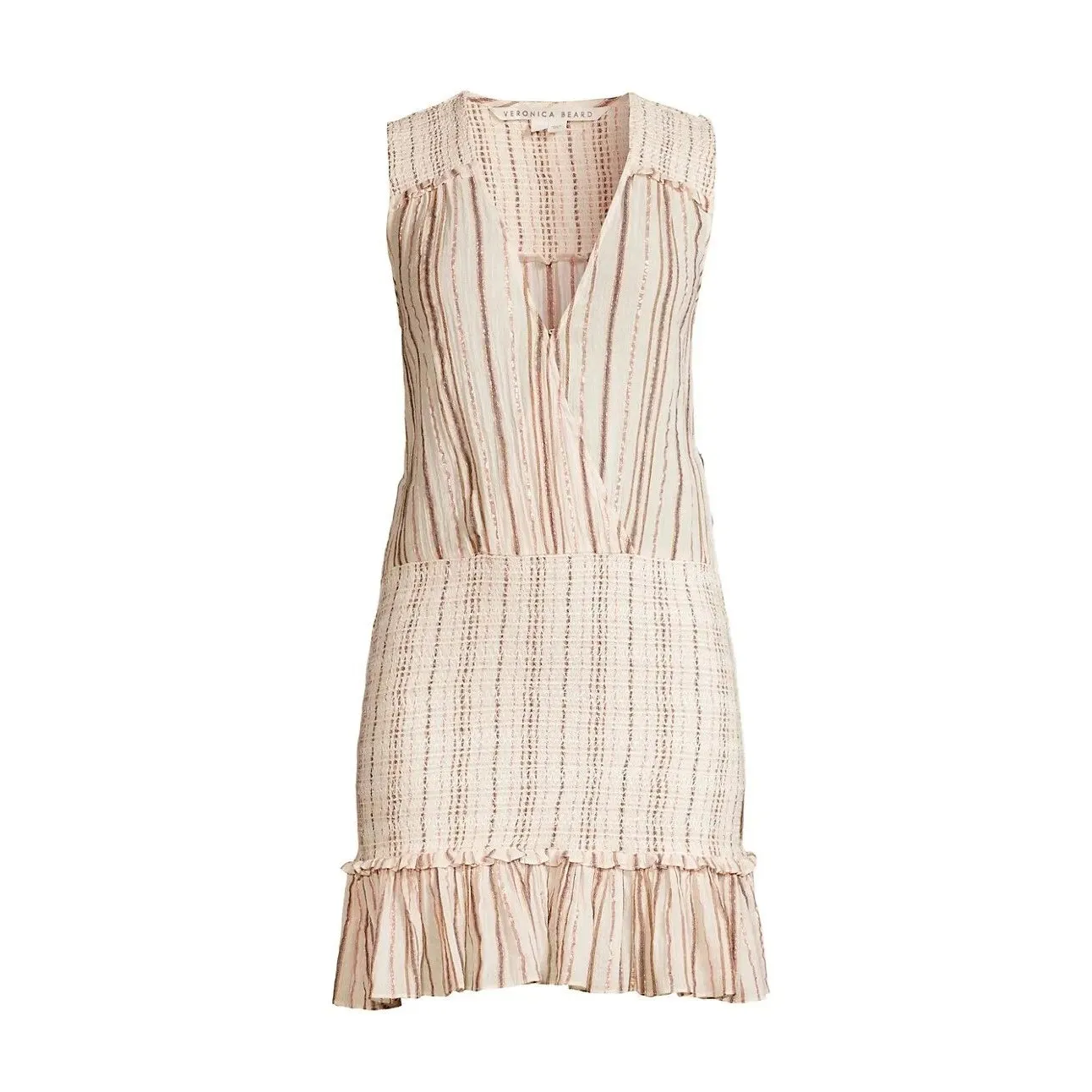 NWT Veronica Beard Cox Dress Size M Natural Multi Striped Ruffle Minimalist Y2K - Image 3