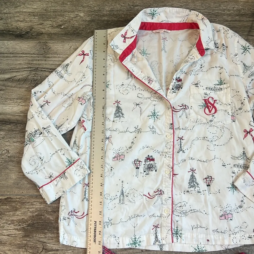 Victoria's Secret Women's L Pants/Top Pajama Set 2-Piece Christmas White #66 - Image 3