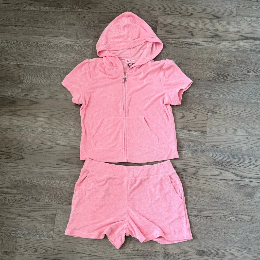 Juicy Couture Bling Terry‎ Shortie Set Hoodie & Shorts - Size L - Flamingo - NWT - Image 4