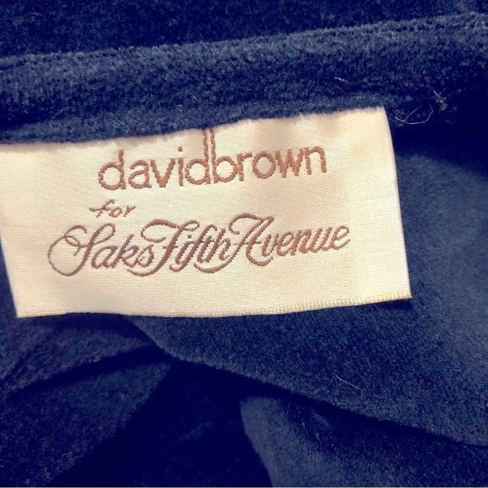 Sacks Fifth Ave vintage 70s 80s oversized blue velour long sleeves midi dress S - Image 8