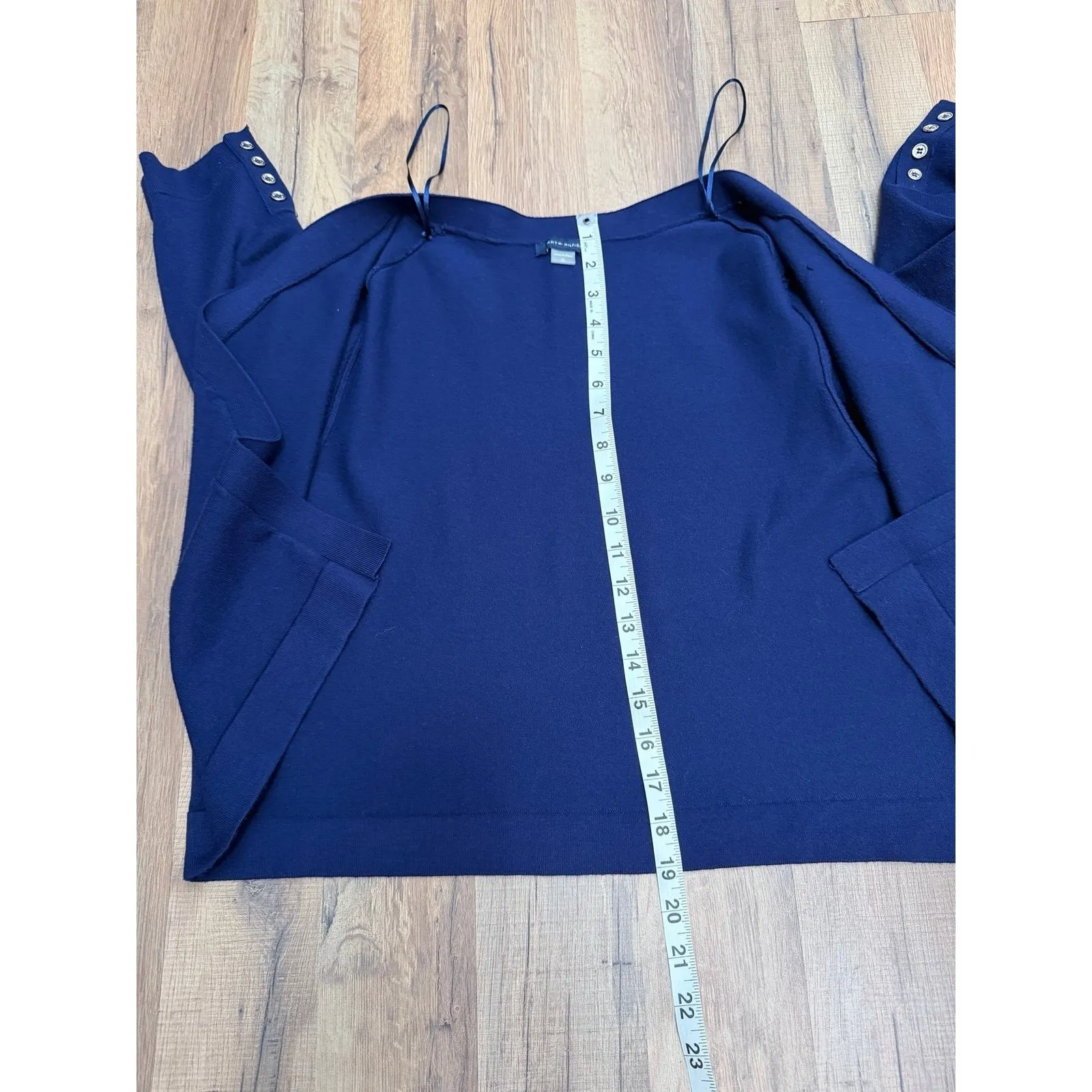 Tommy‎ Hilfiger Navy Open Front Cardigan Sweater XL Button Cuff - Image 8