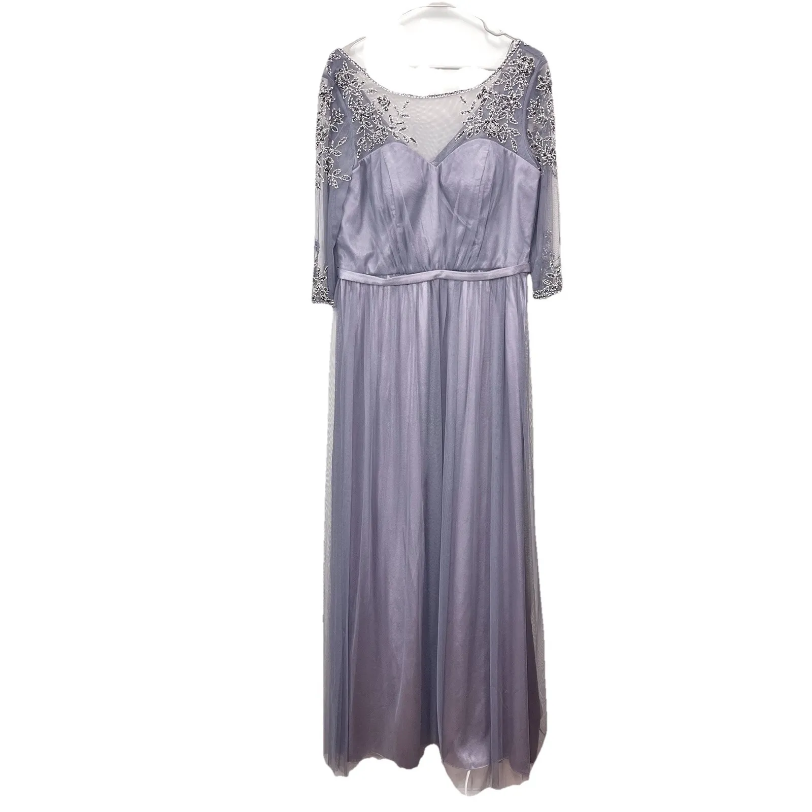 Alex Evenings Gray Beaded Illusion Mesh Neck Sweetheart Maxi Dress Size 12‎ - Image 2