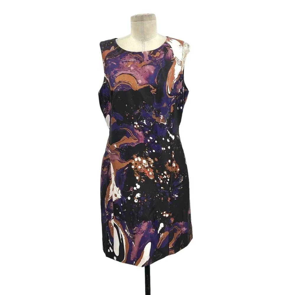 Karen‎ Millen Modern Marble Purple Print Sleeveless Sheath Dress Size US 10 - Image 3