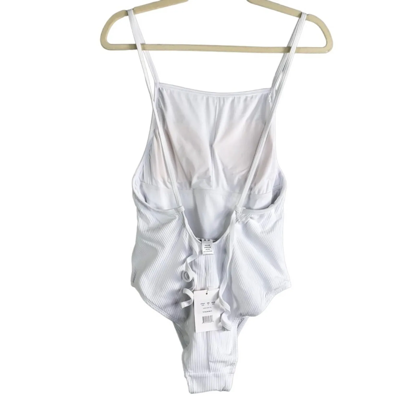ANDIE The Paloma Ribbed One Pcs Swimsuit Sz M Lace Up White Feminine Retro NWT - Image 6
