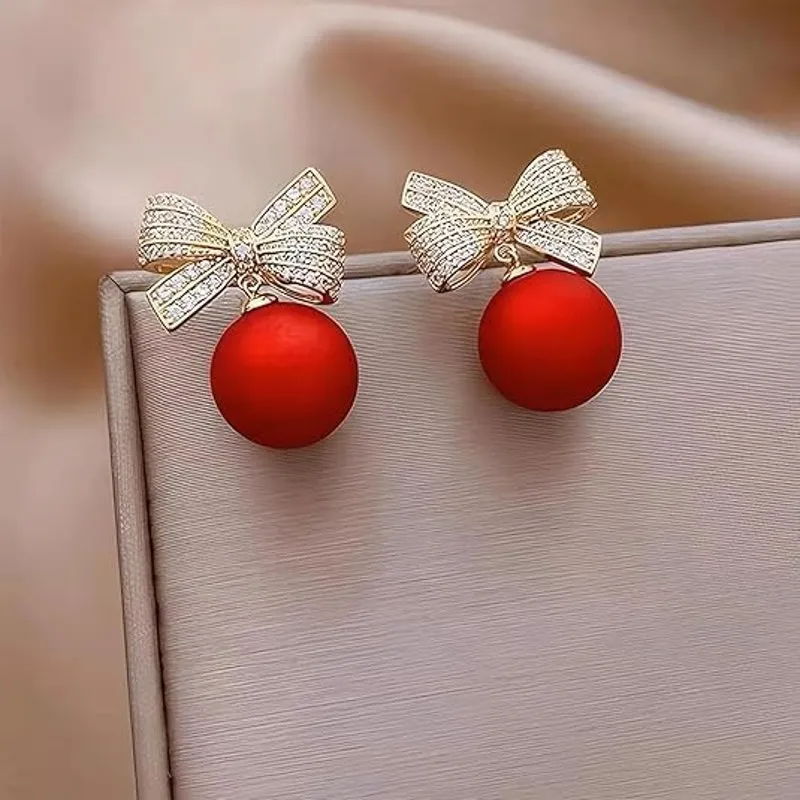 Sparkly Elegant Bowknot Preppy Gold Bow Earrings Jewelry Women - Image 3