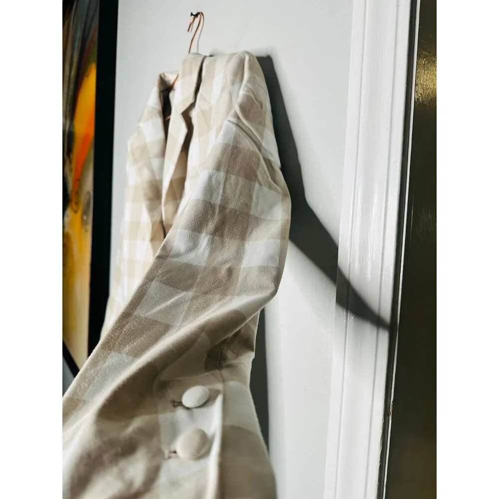 ENGLISH FACTORY Tan Gingham Print Oversized  Front Button Blazer Size Small - Image 10