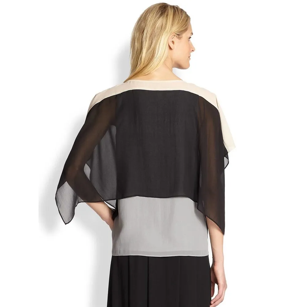 Eileen Fisher  Silk ColorBlock Georgette Blouse M - Image 2
