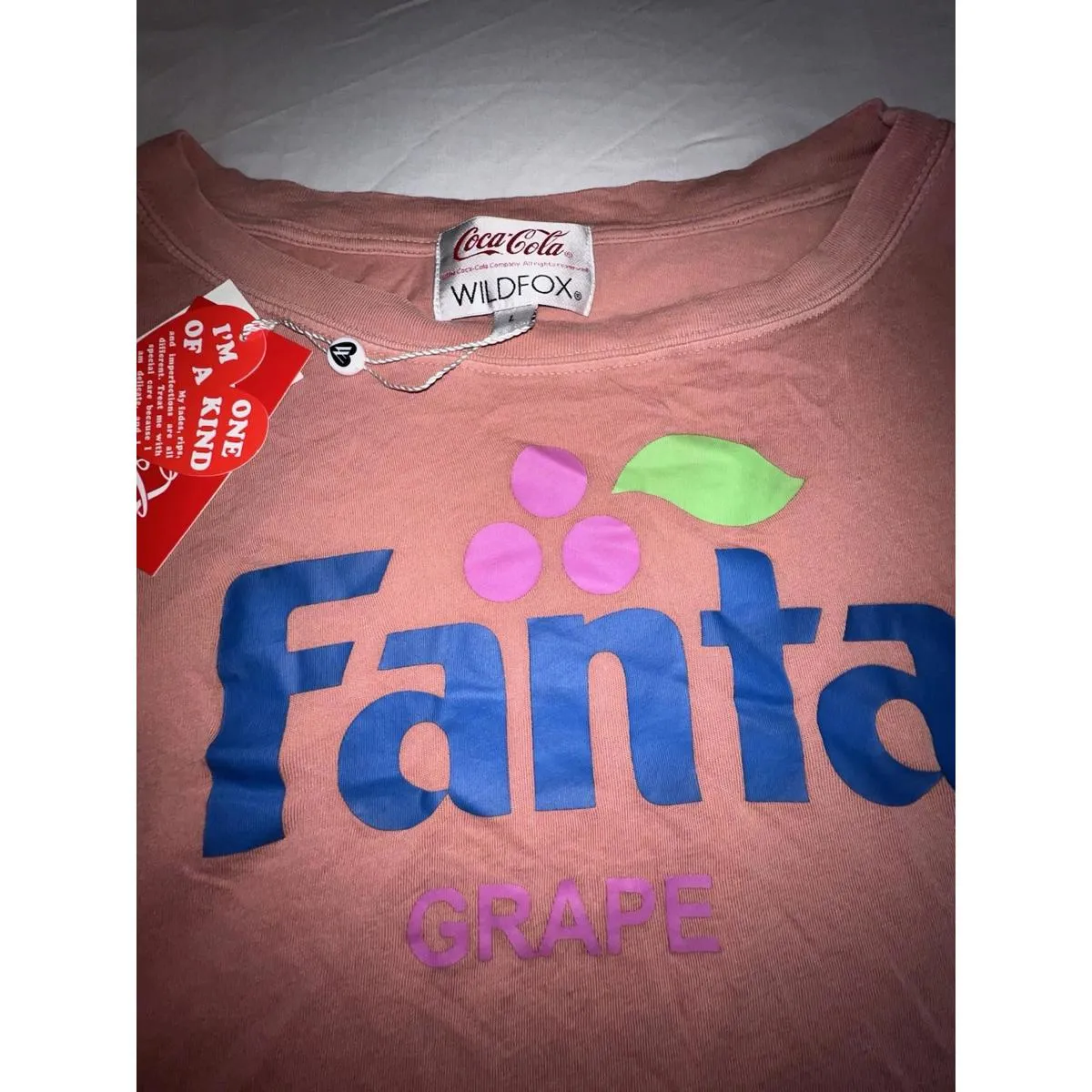 Wildfox Coca-Cola Fanta Grape Alhambra Crop T-Shirt Top Pigment Ash Rose L NWT - Image 2