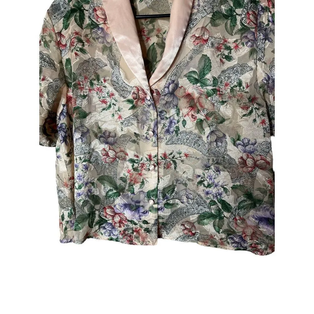 Vintage Victoria’s Secret Gold‎ Label Floral Print Short Sleeve Sleep Top Size M - Image 2