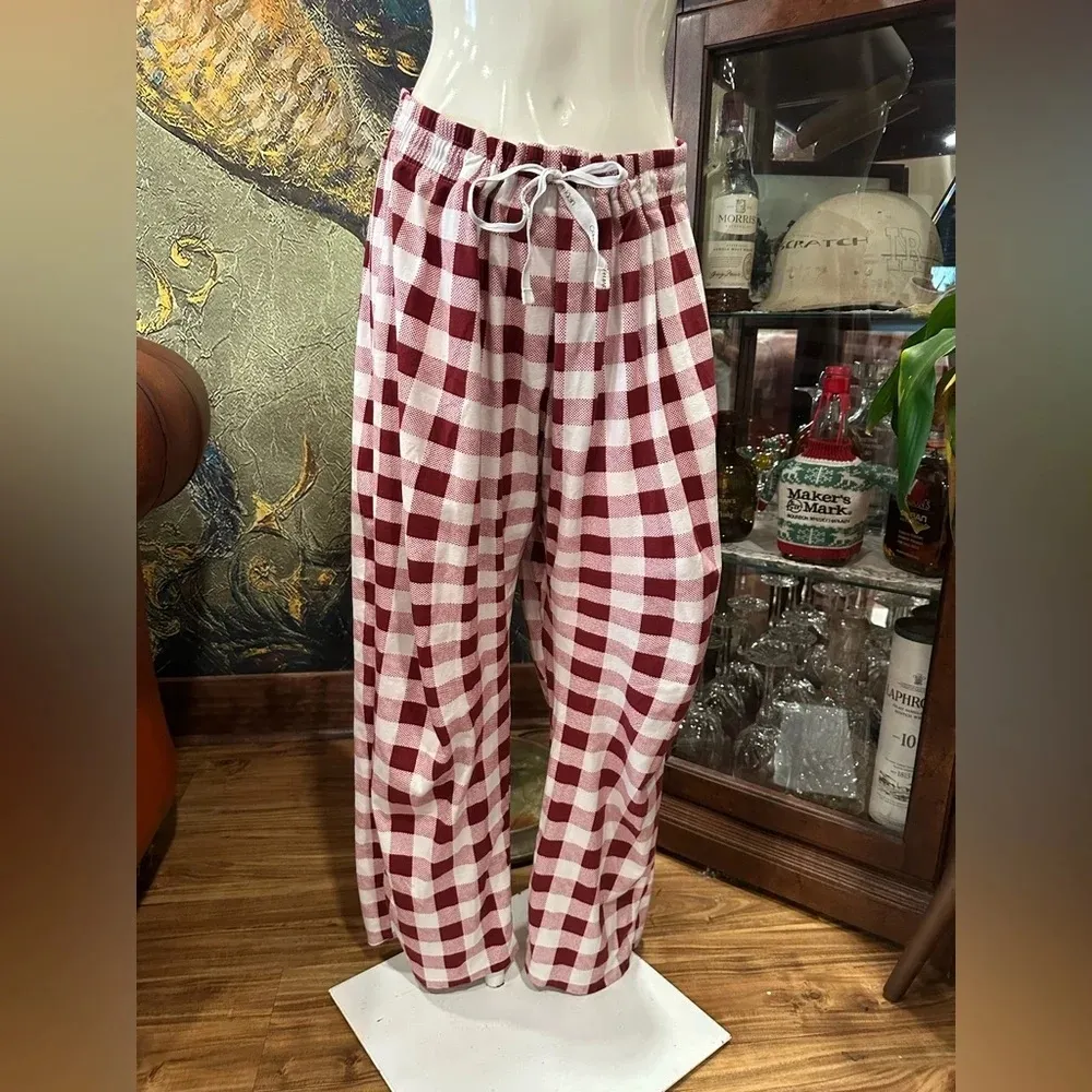 EUC Calvin Klein Red and White sleepwear Track Pants set with Bold Plaid Pattern - Image 8