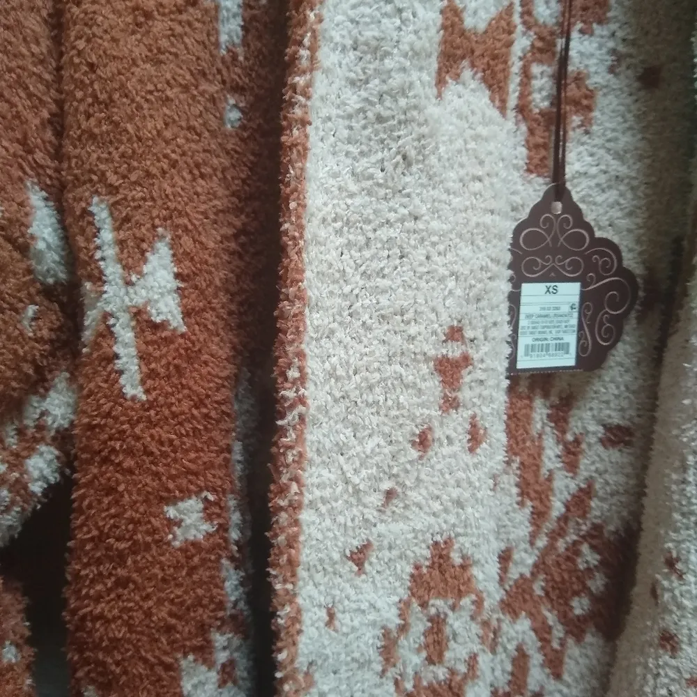 Knox Rose Geometric Print Open Front Cardigan in Brown - Image 5