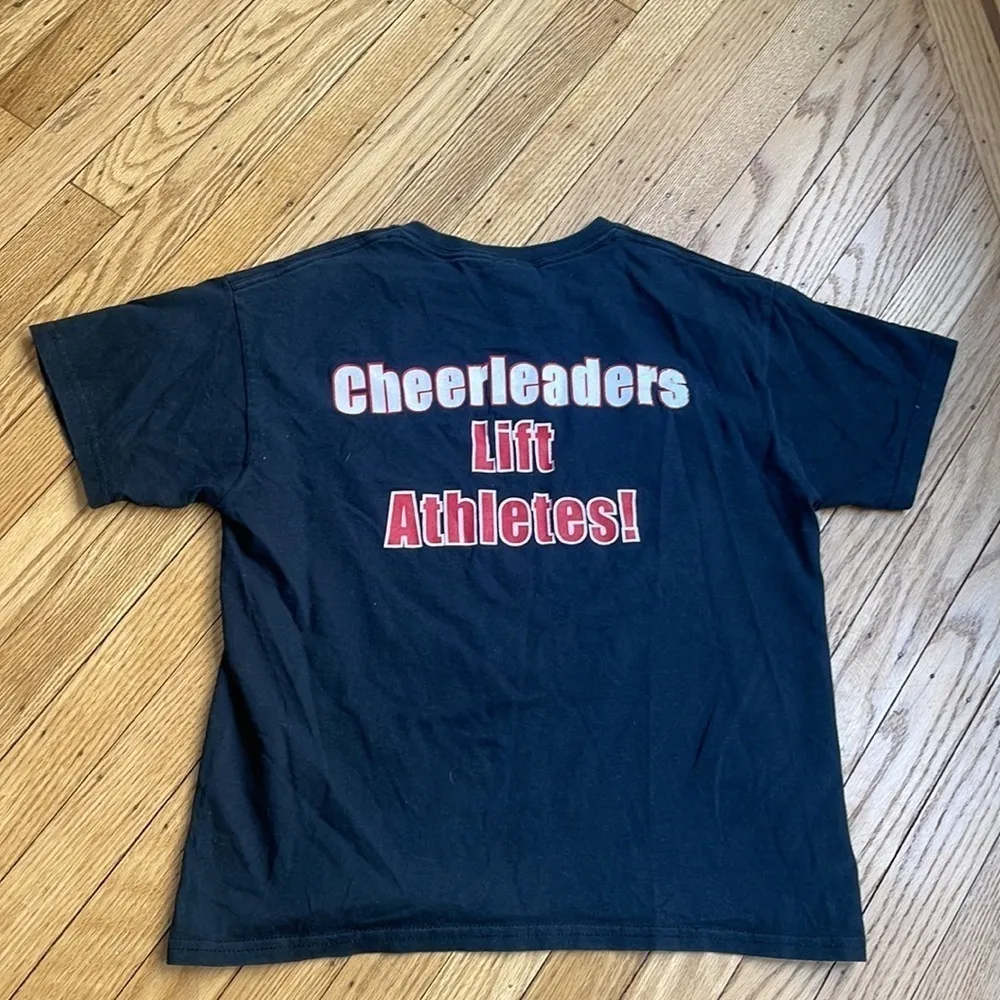 Gildan Cheerleaders Lift Athletes Graphic Tee Black Red White  L Gym Cheer Y2K - Image 4