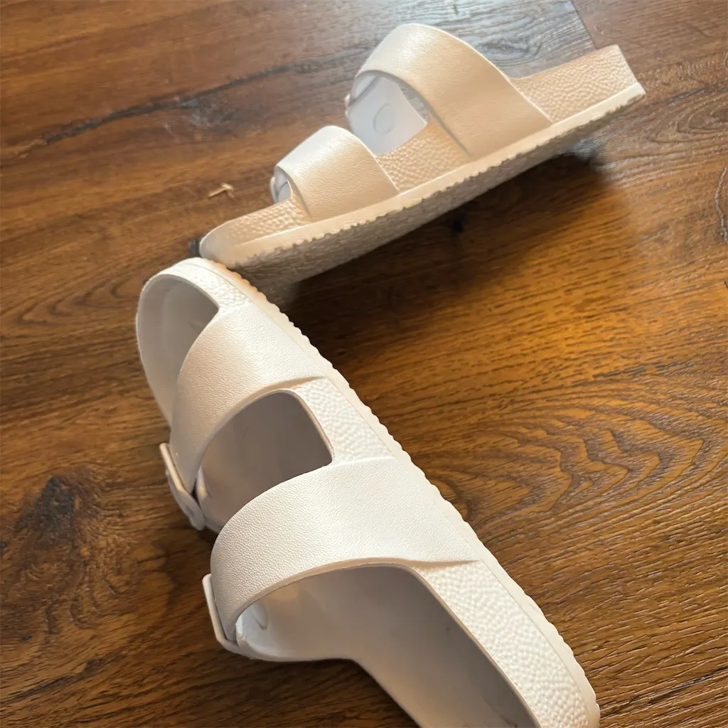 Shade & Shore Slide Sandals Womens Size 7 White Double Buckle Comfort - Image 9