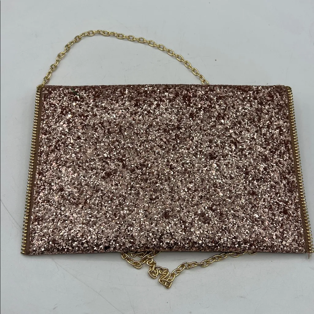 Olivia Miller Rose Gold Glitter Envelope Clutch Detachable Chain Shoulder Strap - Image 3
