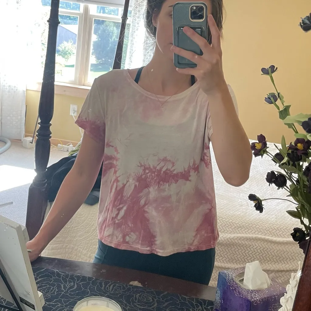 Aerie Pink and White Tie Dye Soft & Sexy Flowy Relaxed Fit T-Shirt Large - Image 2
