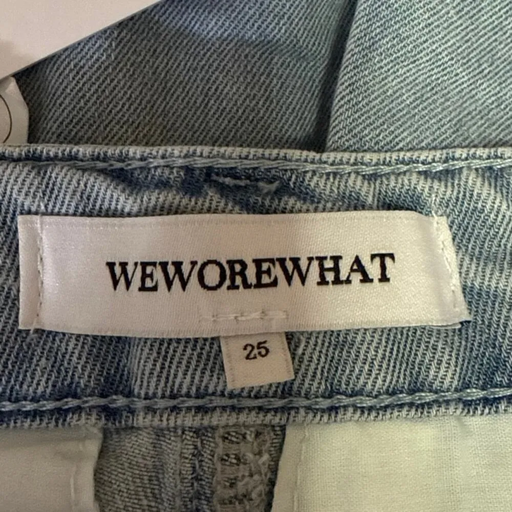 NEW WeWoreWhat Women's Blue Pleated Wide Leg High Waist Denim Shorts Size 25 - Image 5