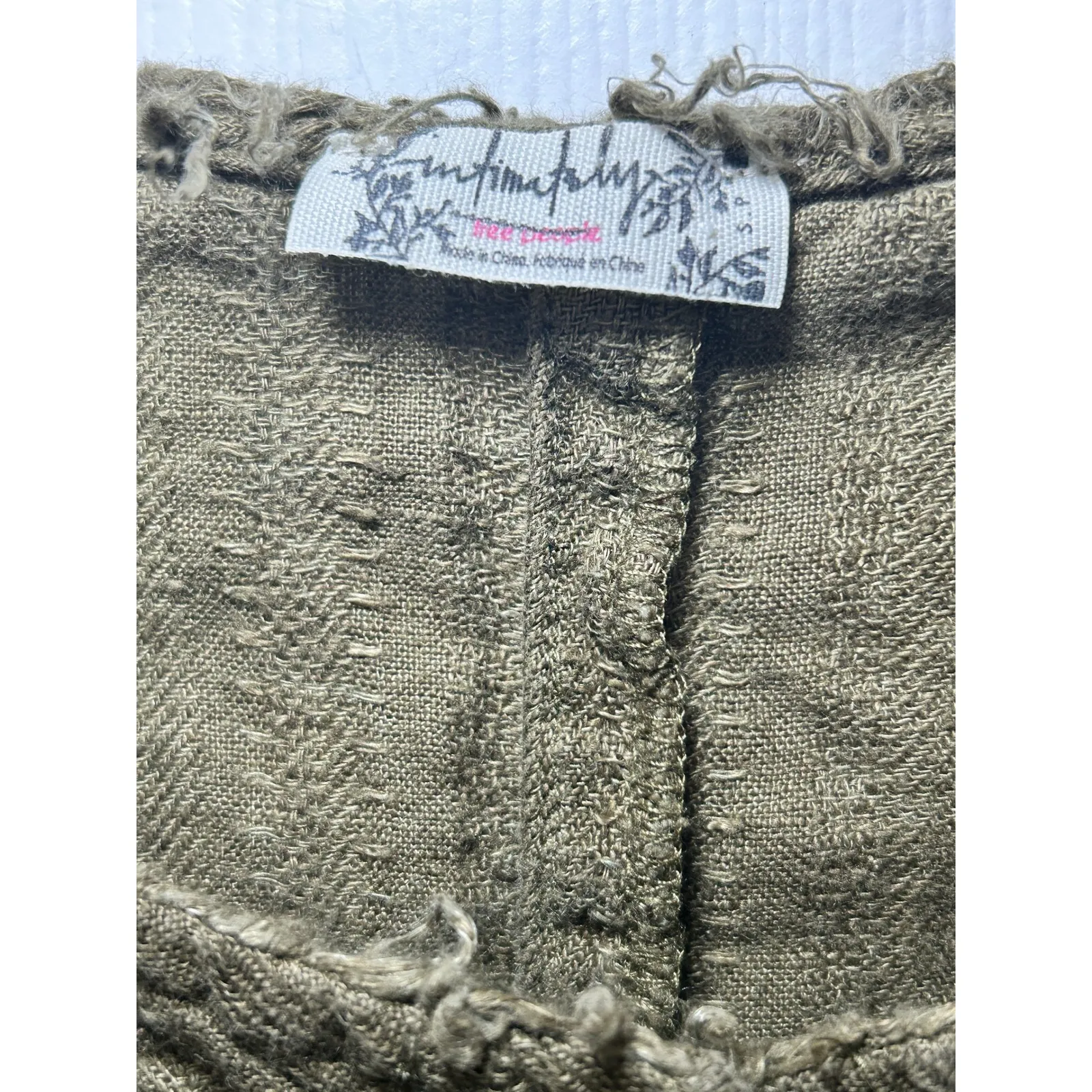 Free People Olive Green Linen Romper‎ Drawstring Waist Small Pockets Casual - Image 3