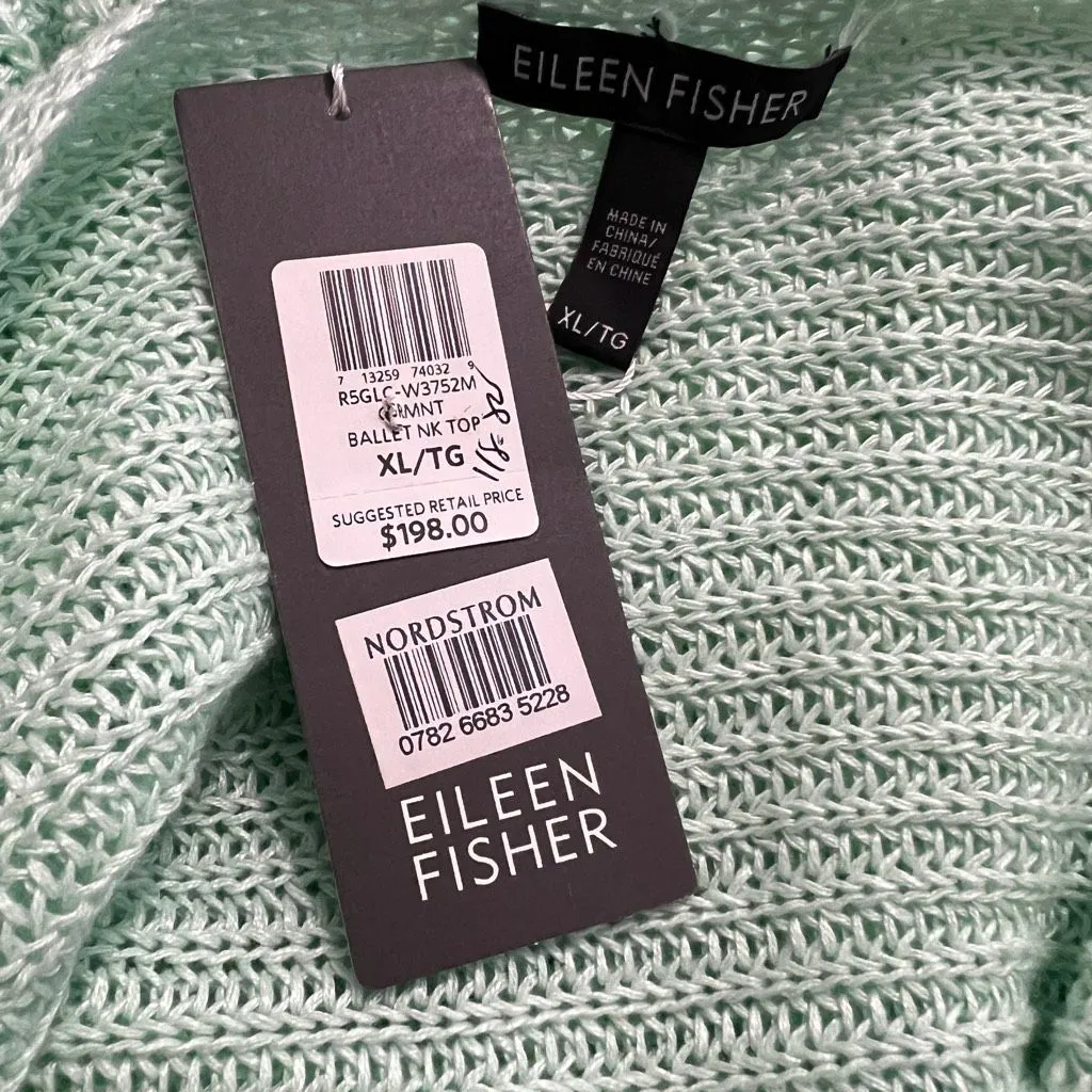 Eileen Fisher Organic Linen Rib Ballet Knit Sweater Mint Green XL NWT - Image 7